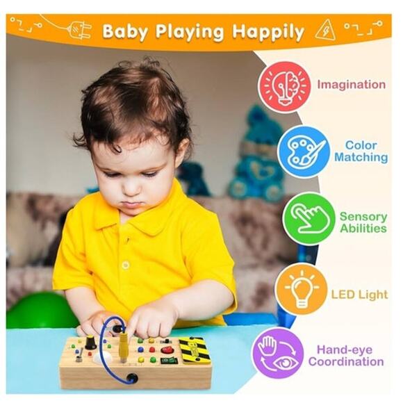 Montessori Wooden Busy Switch Circuit Board LED Light Switches Sensory Toys New - Picture 4 of 5